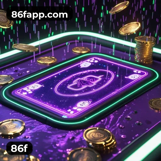 App 86f para iOS e Android — interface mobile, login biométrico e PIX integrado